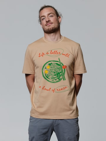 T-Shirt 'Life Is Better With Ramen' Watapparel en beige : devant