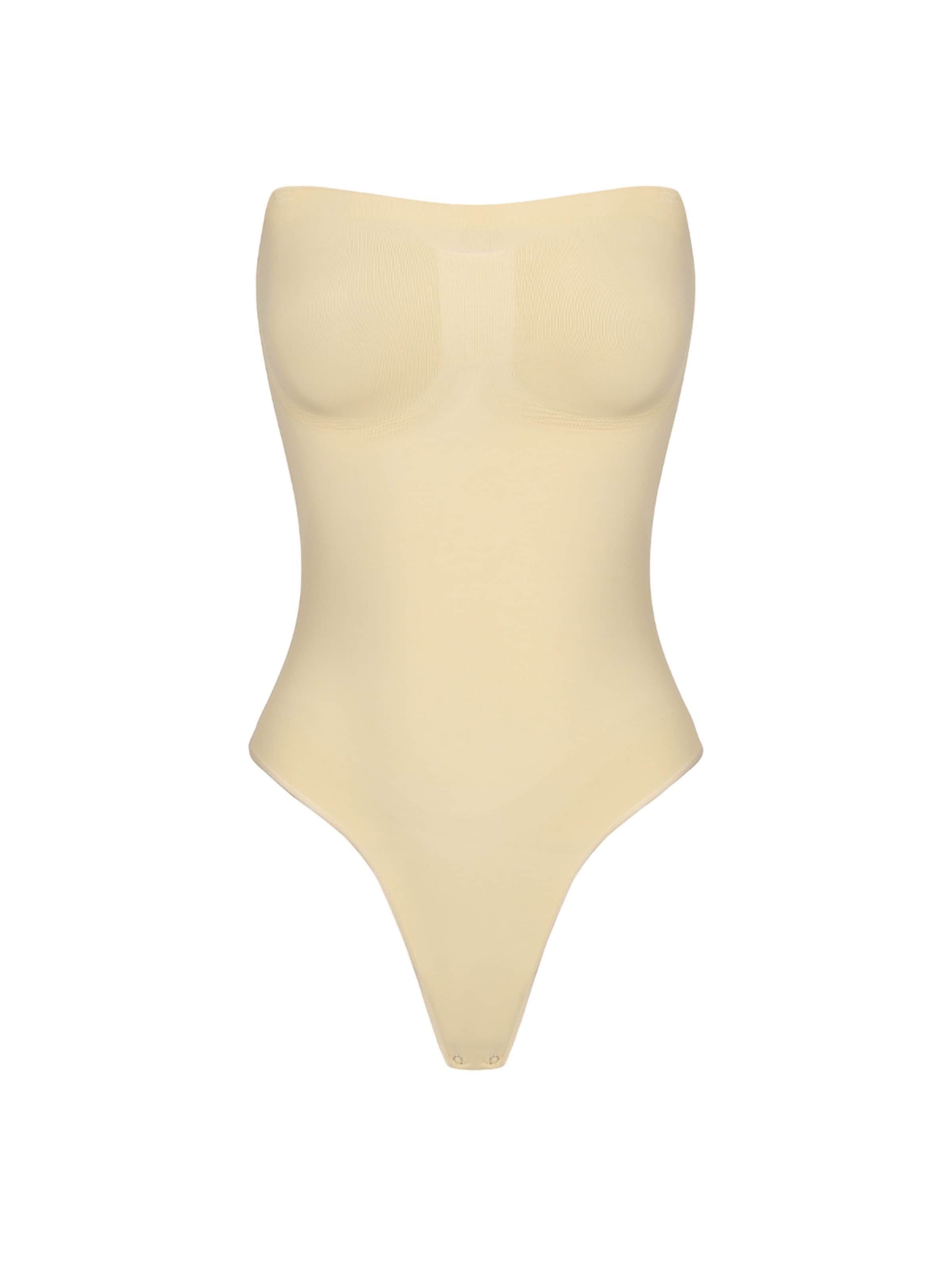 cfab (formerly creamy fabrics) Body modelant 'Trägerloser Bodysuit Sculpting Shapewear mit String' en XS en blanc naturel, Vue avec produit