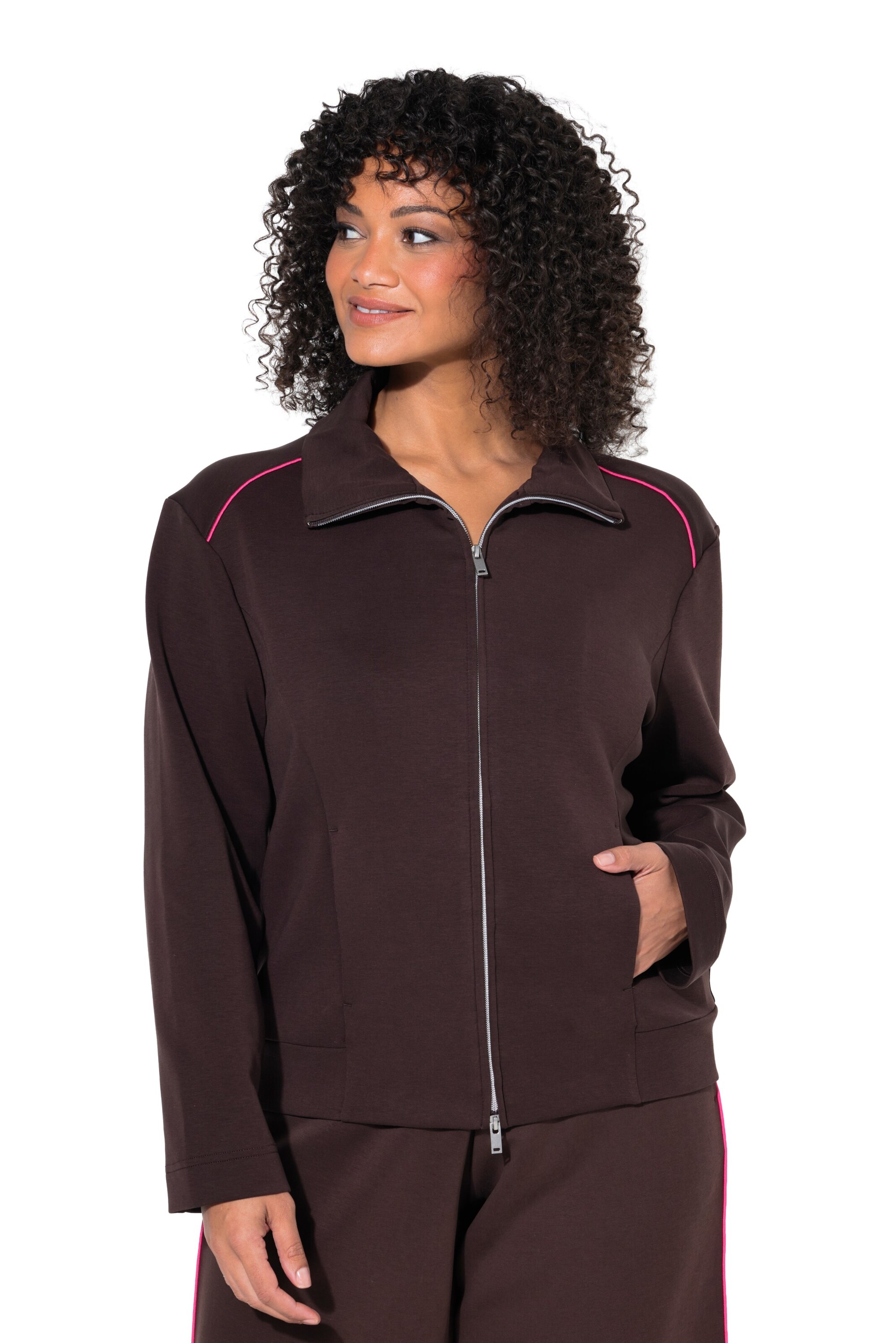 Ulla Popken Sweatjacke in Braun: Vorderseite