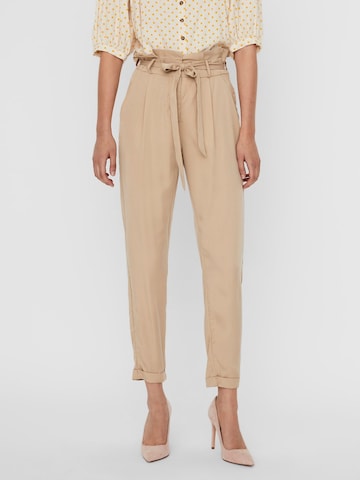 VERO MODA Regular Bandplooibroek in Beige: voorkant