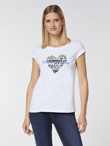 Oklahoma Jeans T-Shirt ' mit Herz-Motiv und Logo-Schriftzug ' in Weiß: predná strana