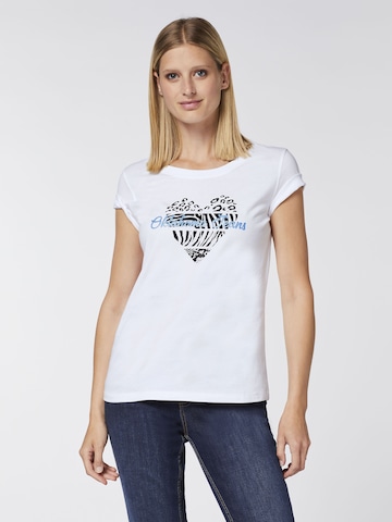 Oklahoma Jeans Shirt ' mit Herz-Motiv und Logo-Schriftzug ' in White: front