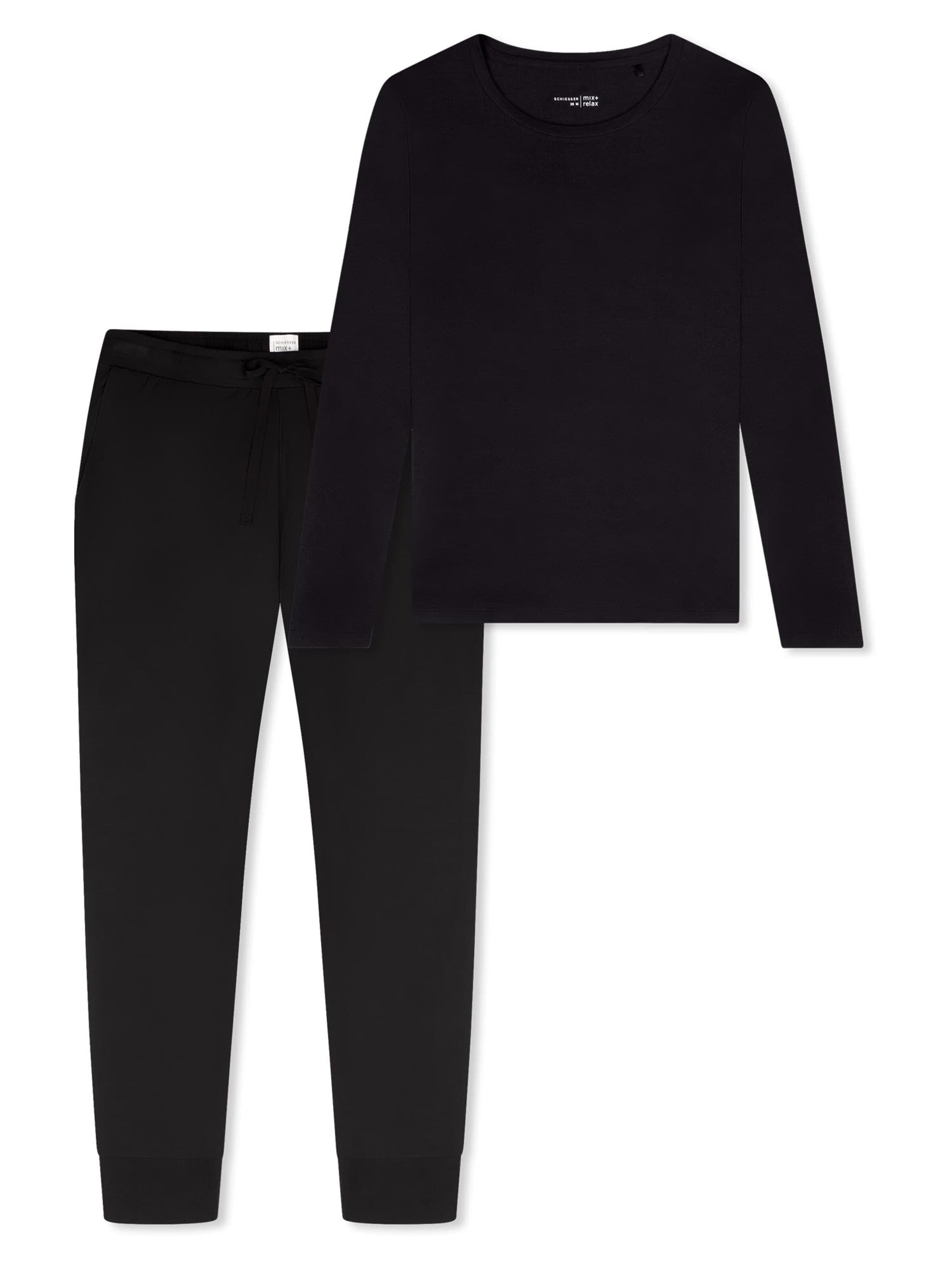 SCHIESSER Pyjama 'Mix & Relax'‌‌‌‌‌‌‌ in Schwarz: Vorderseite