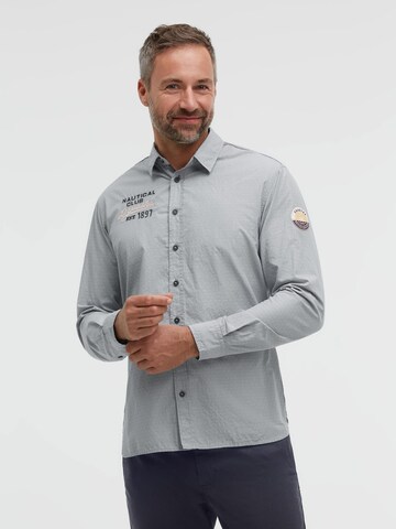 Gaastra Regular Fit Langarmhemd mit Dobby-Webstruktur in Blau: Vorderseite