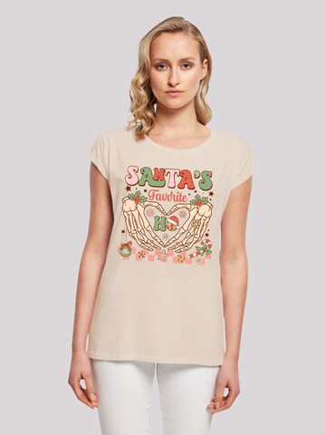 F4NT4STIC Shirt 'Santas favorite Ho Ho Ho Christmas' in Beige: voorkant