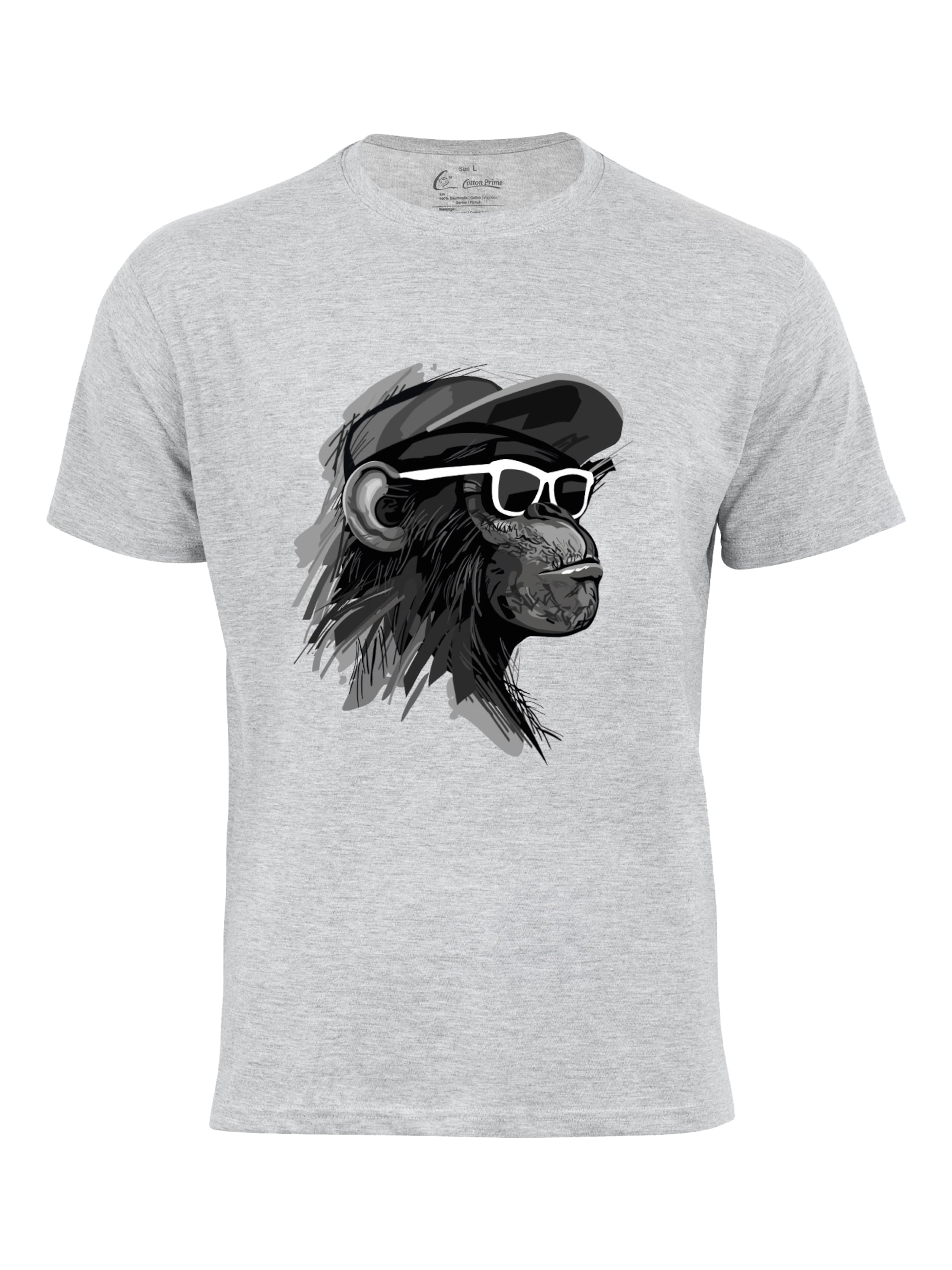 Cotton Prime Shirt 'Cool Monkey mit Brille' in Grijs: voorkant