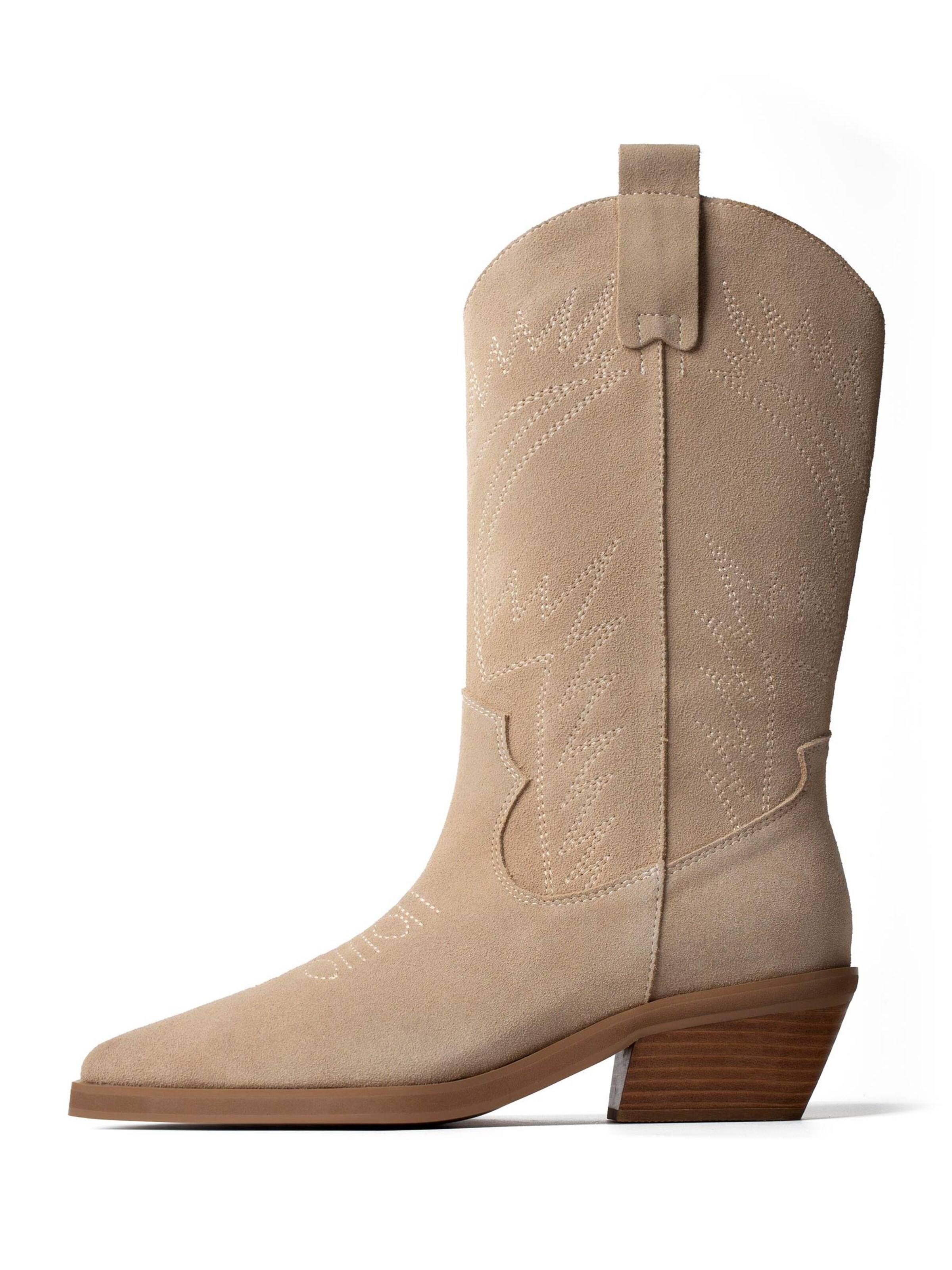 L37 HANDMADE SHOES Enkellaarsje 'HOLLY LEAVES' in Beige: voorkant