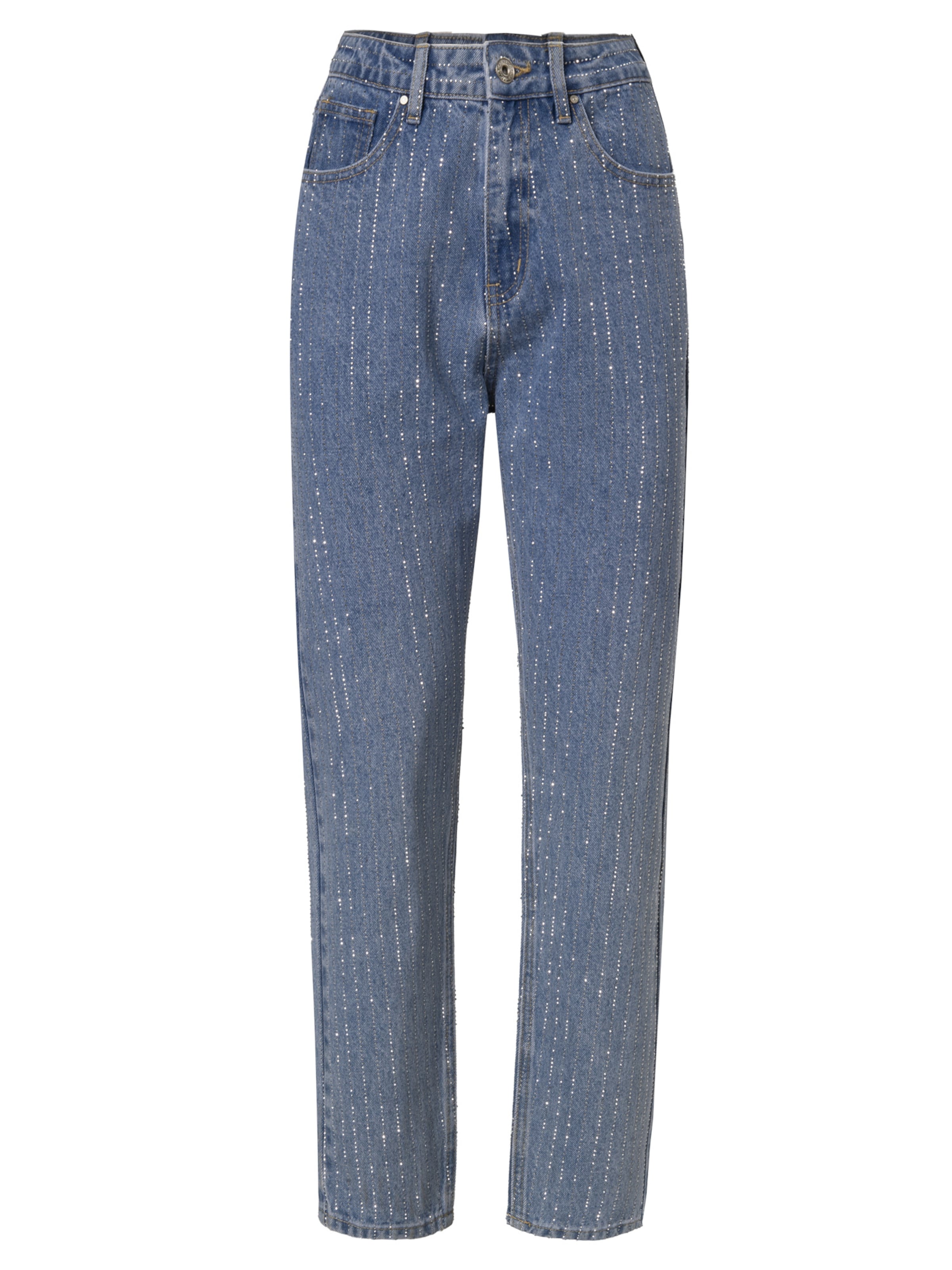 zils Influencer Pakapēniski sašaurināts piegriezums Džinsi ' Rhinestones': no priekšpuses