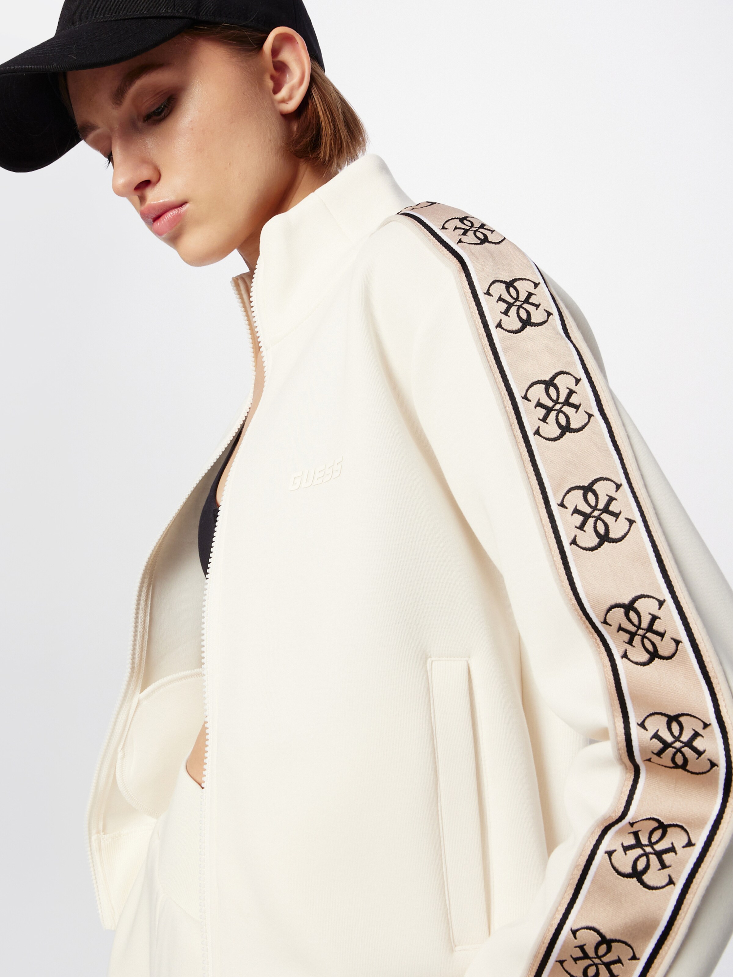 GUESS Athletic Zip-Up Hoodie 'Brithey' in Wool White | ABOUT YOU