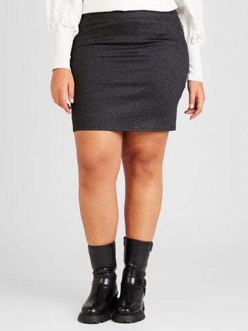 PIECES Curve Skirt 'SHINE' in Black: front