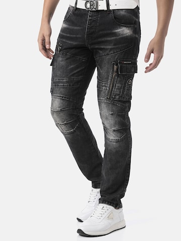 CIPO & BAXX Regular Jeanshose 'CD679', Straight Leg in trendiger Used-Optik in Schwarz