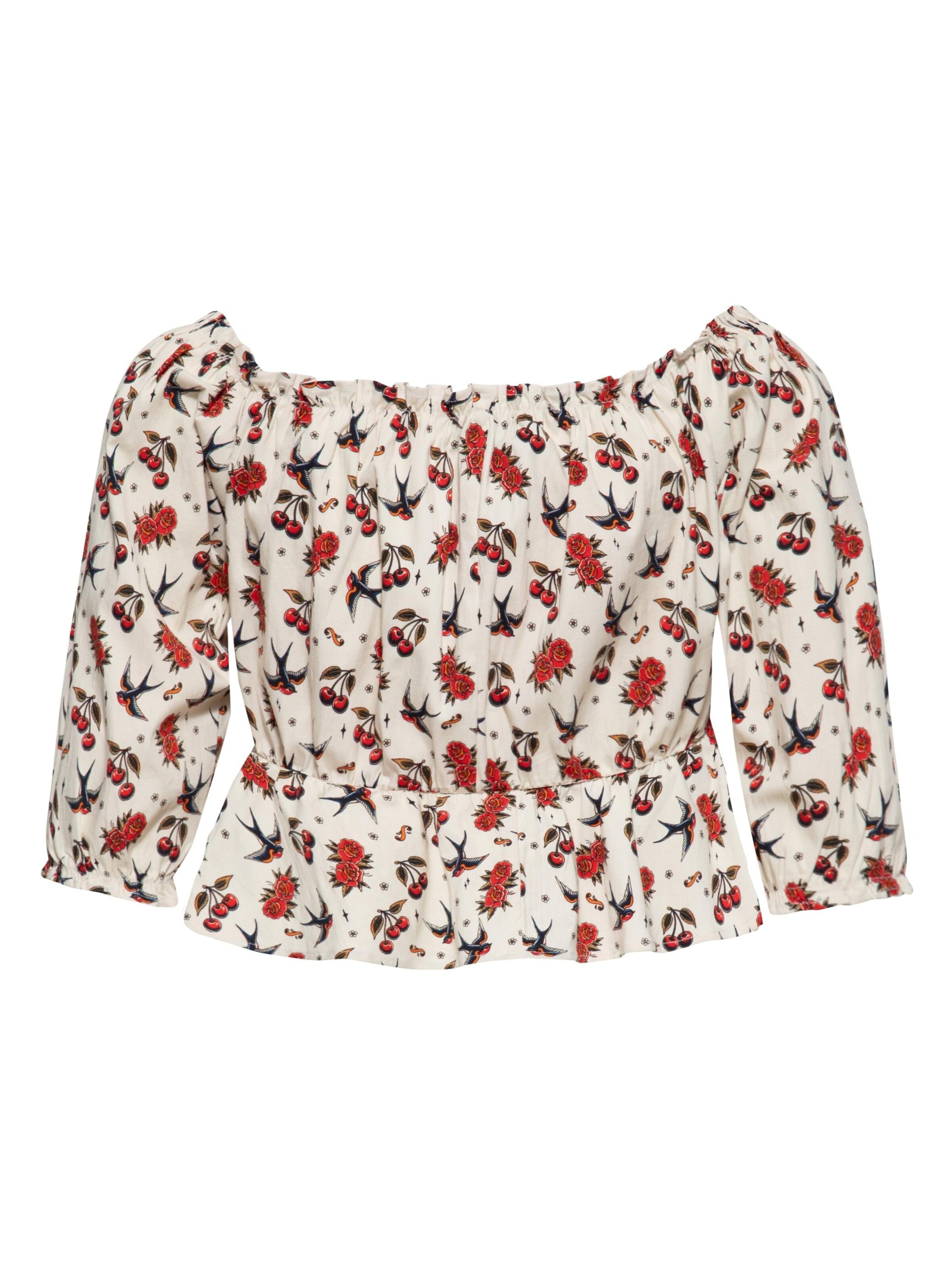 Queen Kerosin Bluse 'Cherries & Roses'‌‌ in Beige