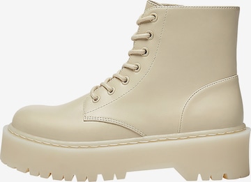 Pull&Bear Lace-Up Ankle Boots in Beige