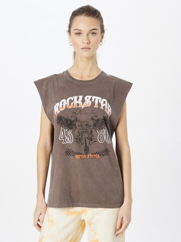 Nasty Gal - Top 'Rockstar Motorbike' em castanho: frente