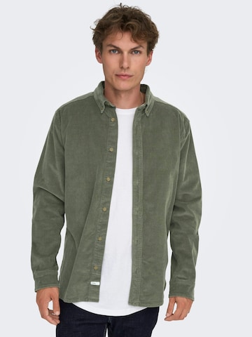Only & Sons Comfort fit Button Up Shirt 'Michael' in Green