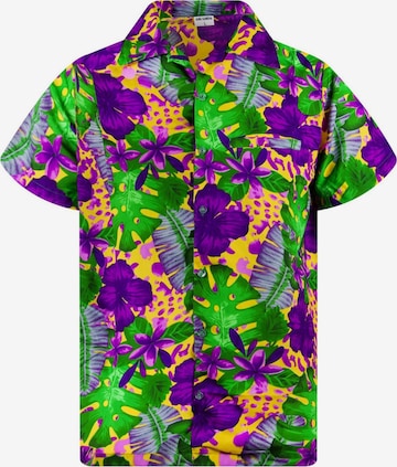 King Kameha Shirt 'Green Purple Flower' in Orange: Vorderseite