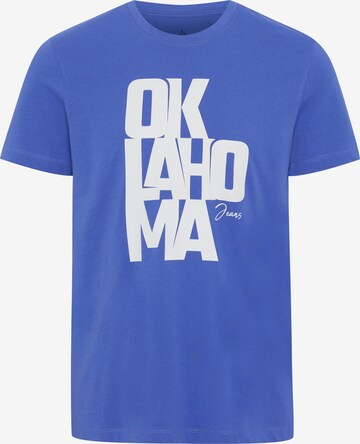 Oklahoma Jeans Shirt ' mit Label-Schriftzug aus Jersey ' in Blue: front