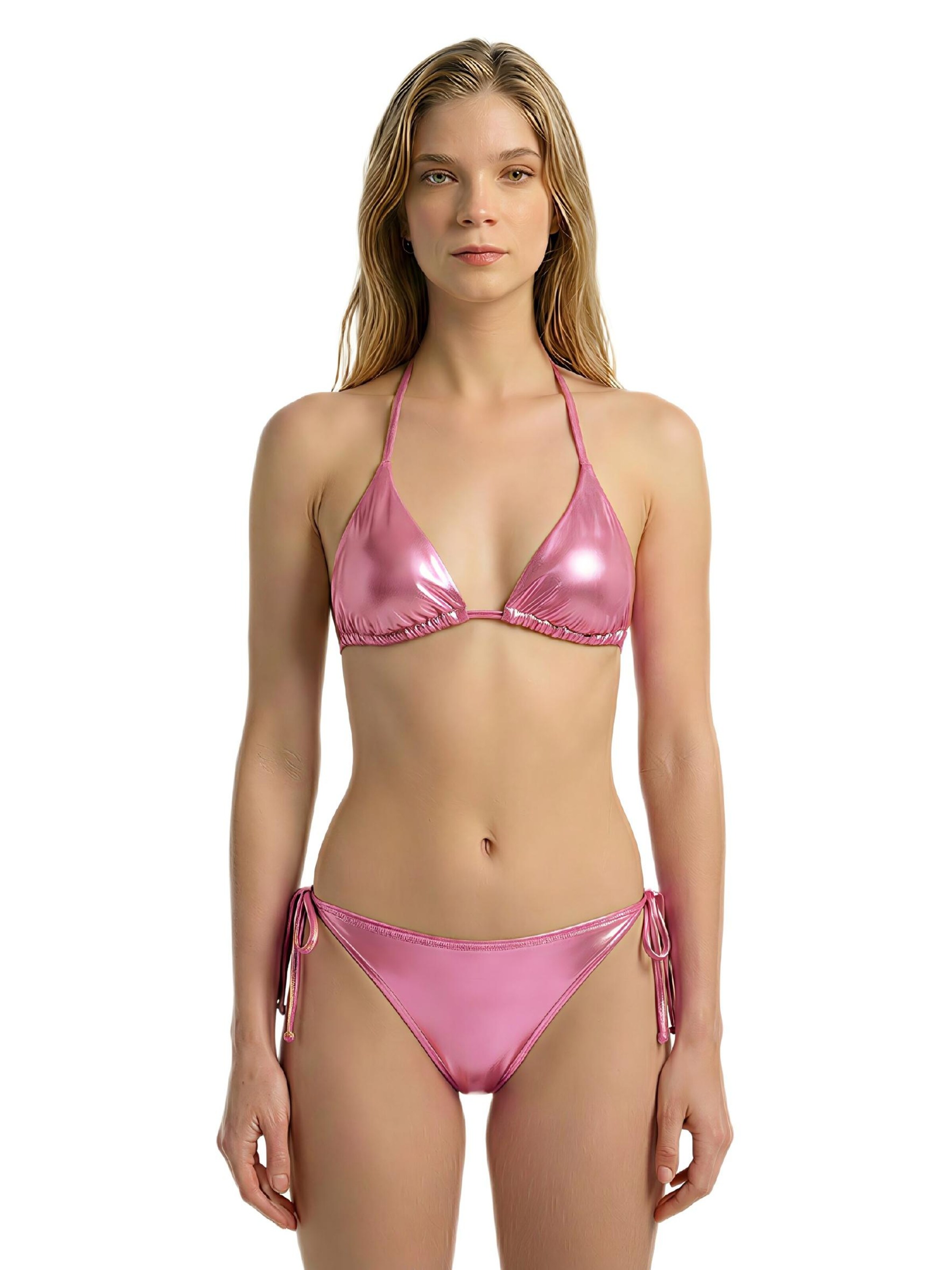 BONVERANO Classic Bikini 'Damen Bikini Set rosa glänzend, Bindeband' in Pink: front