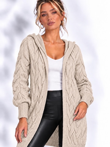 Worldclassca Strickjacke 'Worldclassca Strickjacke Lang mit Kapuze' in Beige: Vorderseite