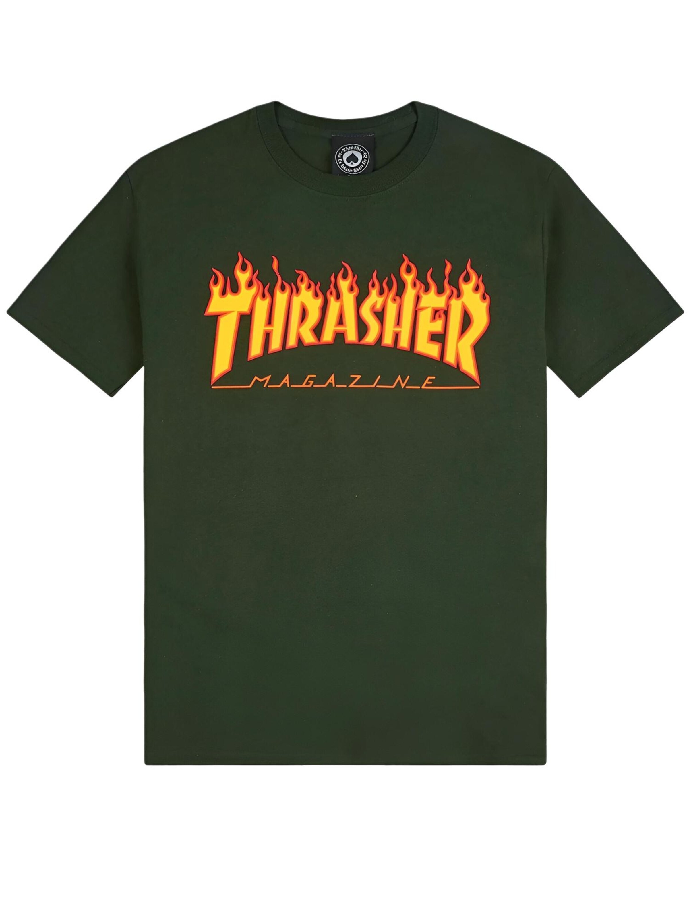 THRASHER Shirt 'FLAME' in Groen: voorkant