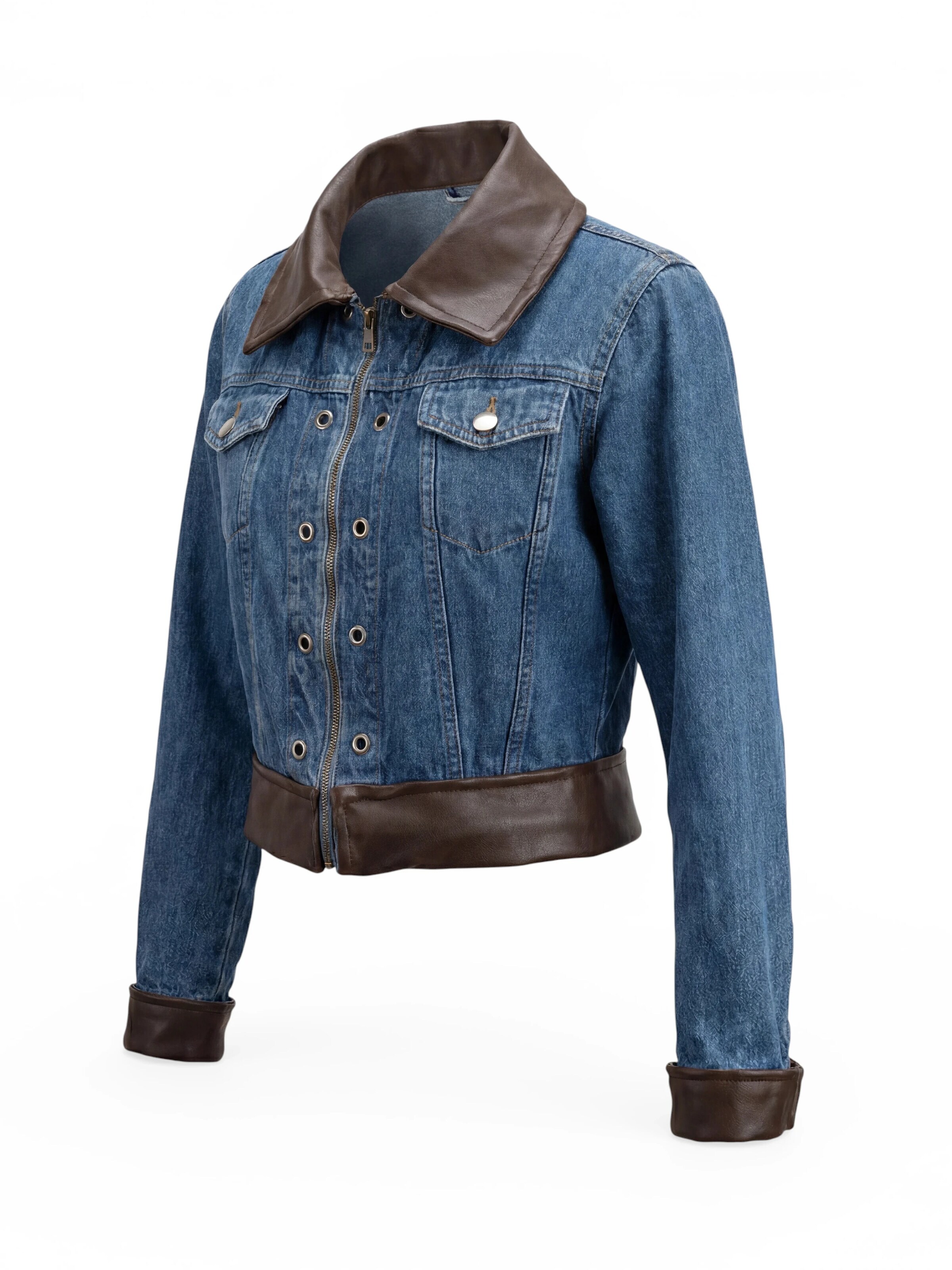 Fenice Übergangsjacke 'Denim Leather signature'‌‌‌‌‌ in Braun