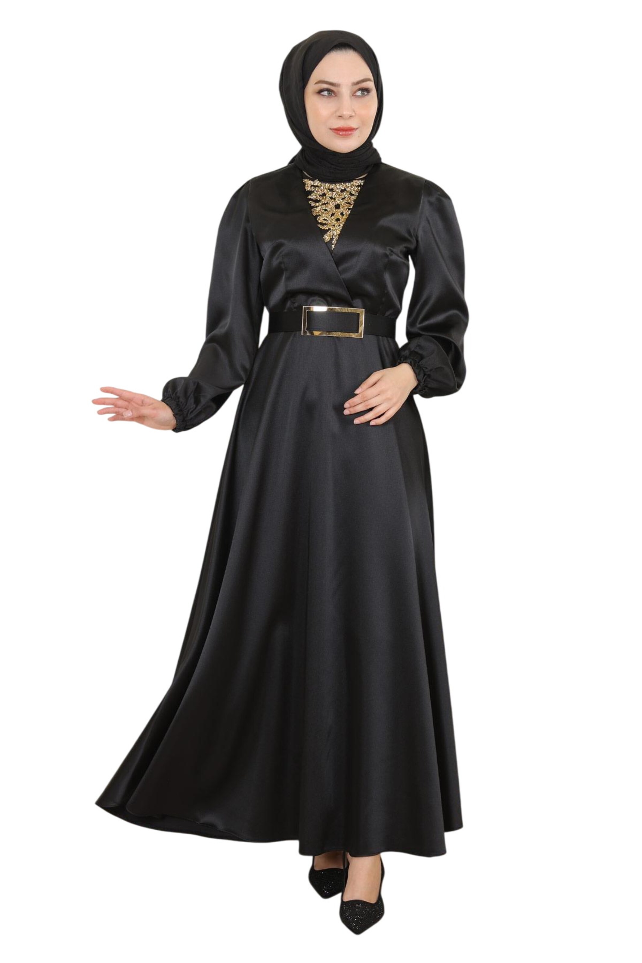 MODAMIHRAM Avondjurk in Zwart: voorkant