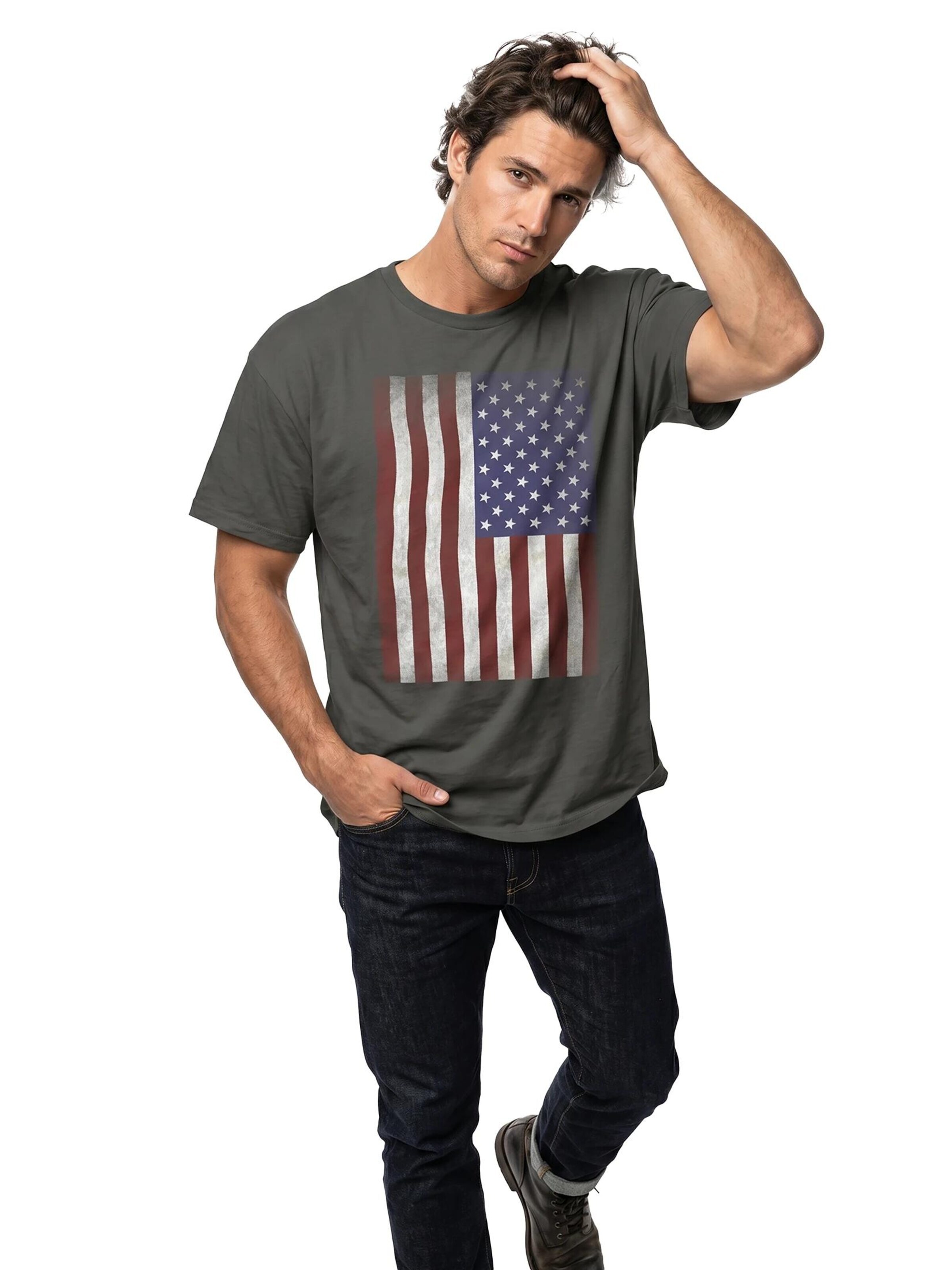 MAKAYA Shirt 'USA Flagge' in Grey