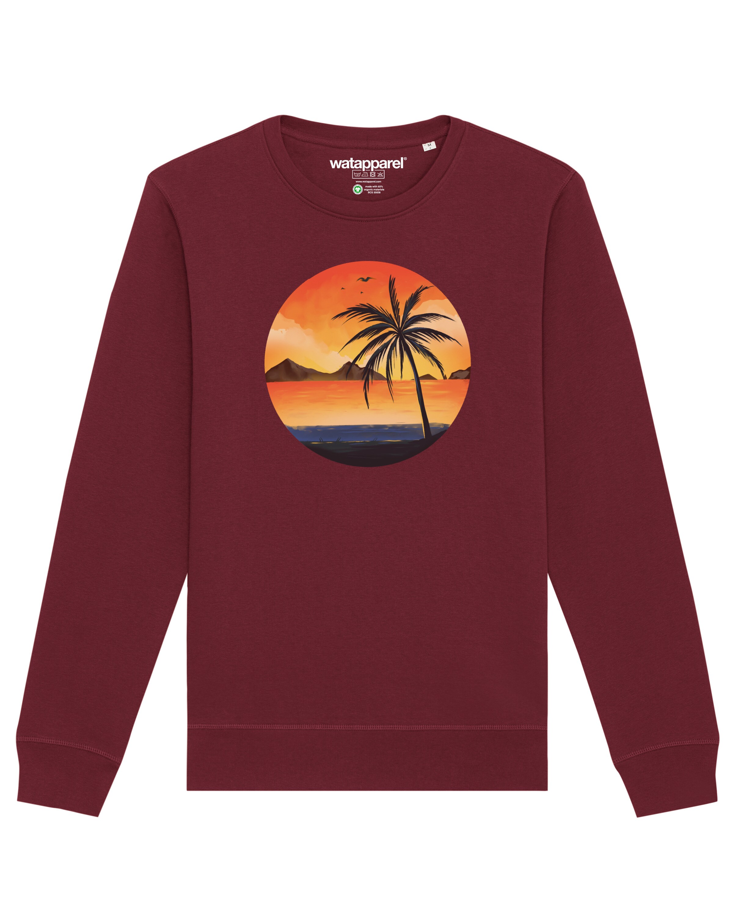 Watapparel Sweatshirt ' Sunset on palm beach ' in Rot: Vorderseite