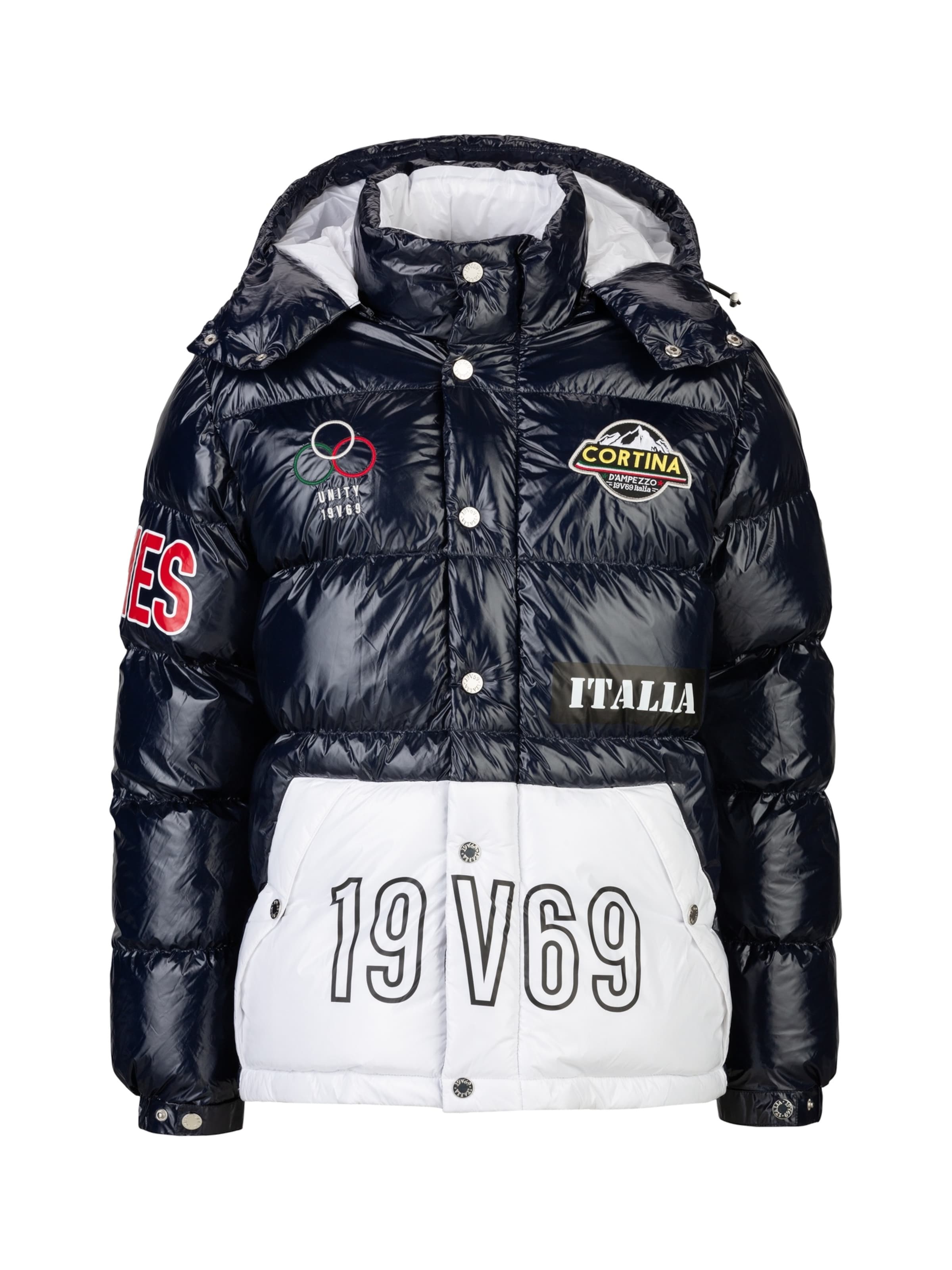 19V69 ITALIA Veste d’hiver 'Jacob Wintergames' en bleu marine / rouge / blanc, Vue avec produit
