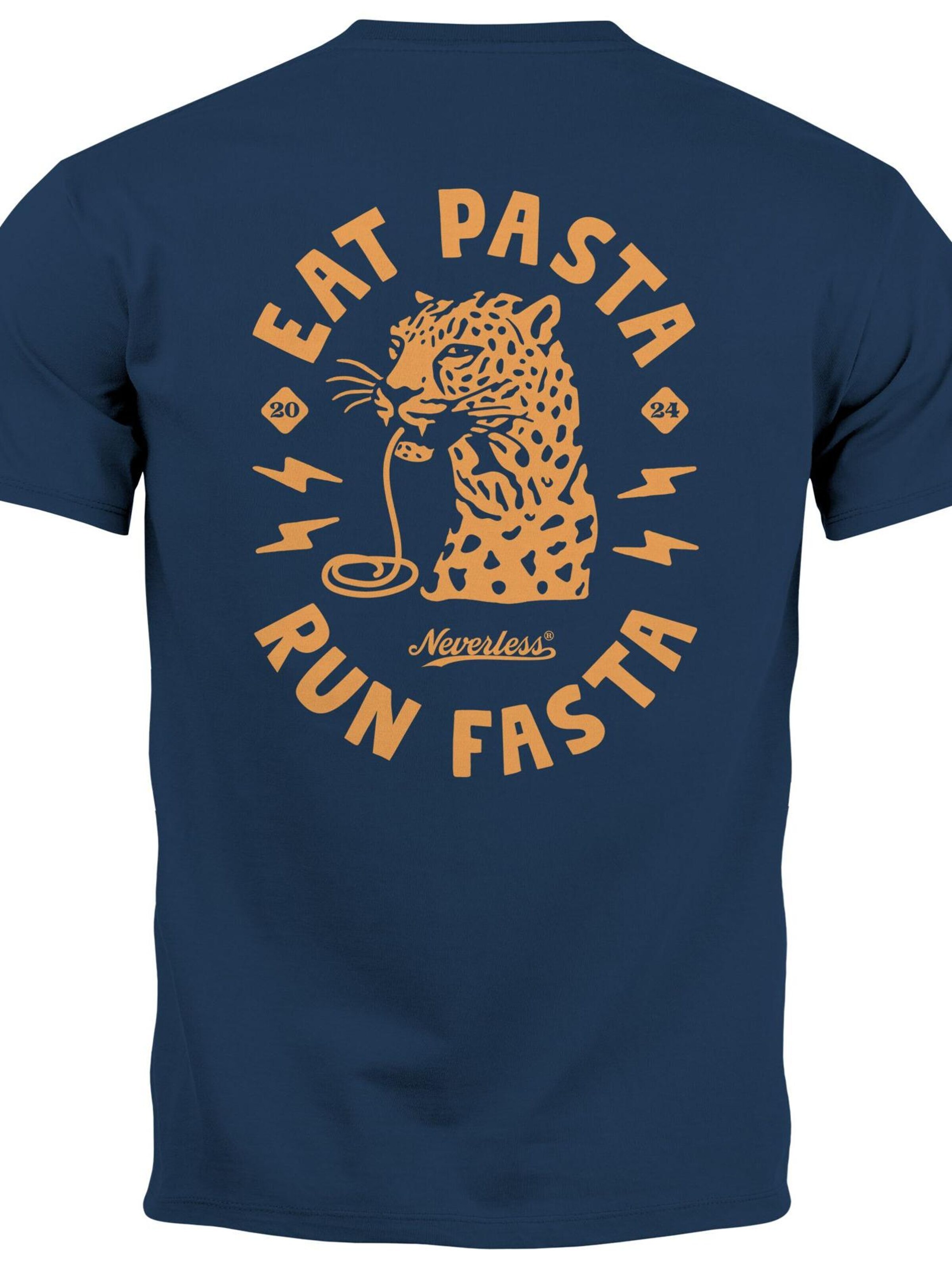 Neverless Shirt 'Eat pasta'‌‌‌‌‌‌‌ in Blau