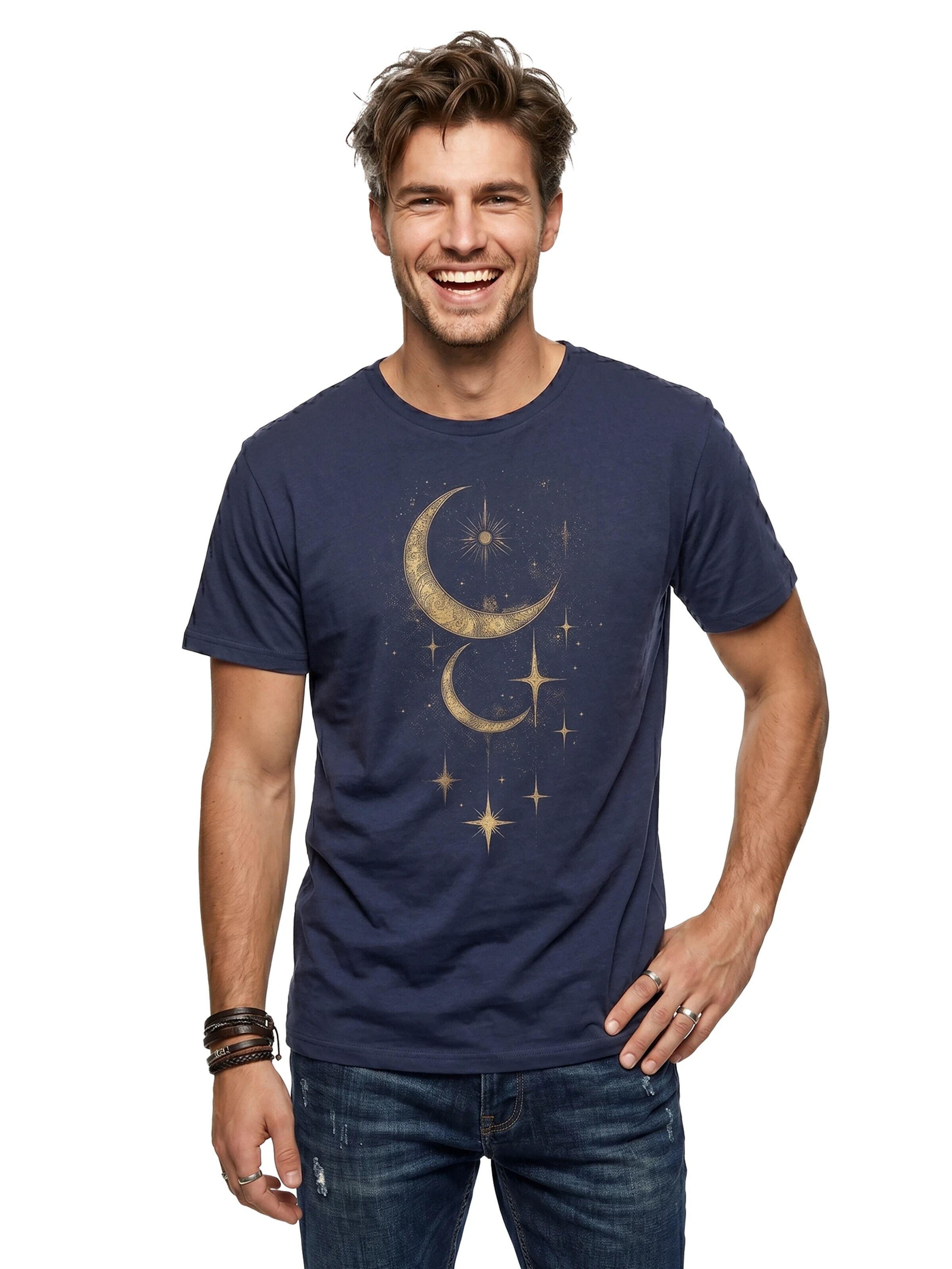 MAKAYA Shirt 'Moon Stars' in Blue