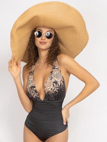 JIORO Triangel Badeanzug 'GOLDEN ROSES'‌‌ in Schwarz