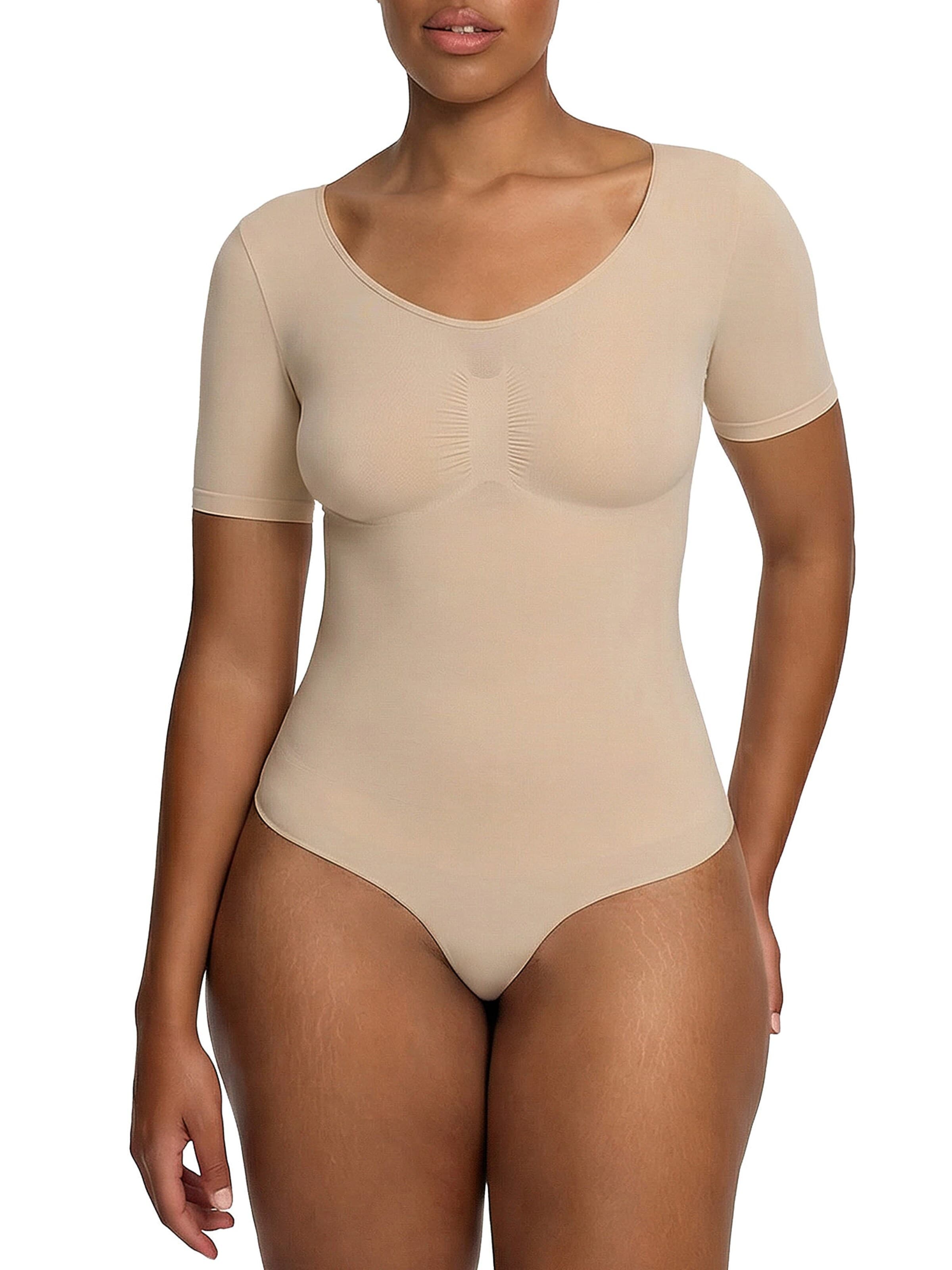 cfab (formerly creamy fabrics) - Body moldeador 'T-Shirt Bodysuit Sculpting Shapewear mit String' en beige: frente
