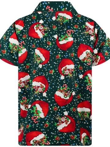 King Kameha Regular Fit Hemd 'Christmas Flying Hats' in Grün