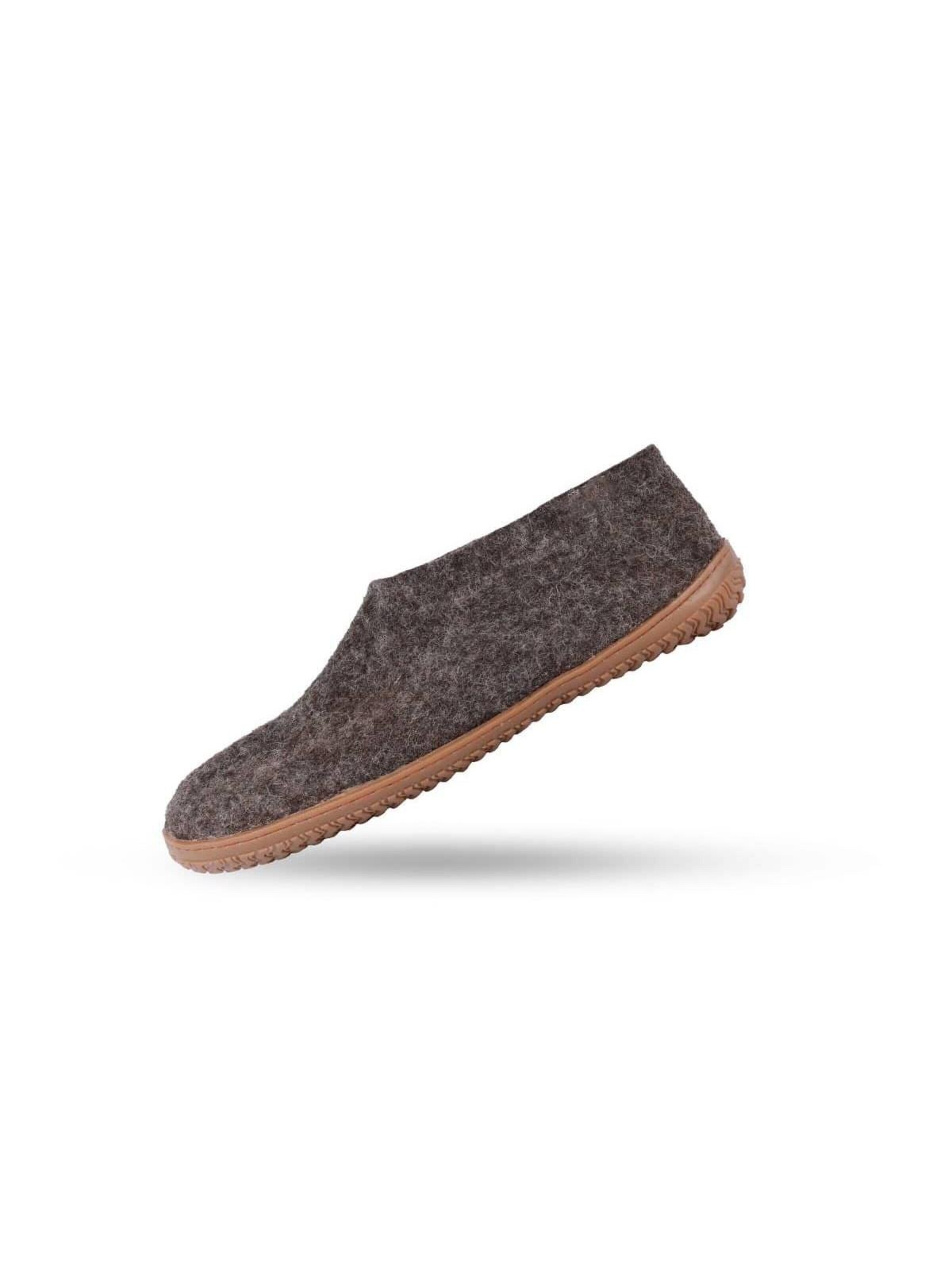 SHUS walk with nature Huisschoen 'Uldhjemmesko (100% ren uld) -m/Gummisål - Dansk Design fra SHUS' in Bruin: voorkant