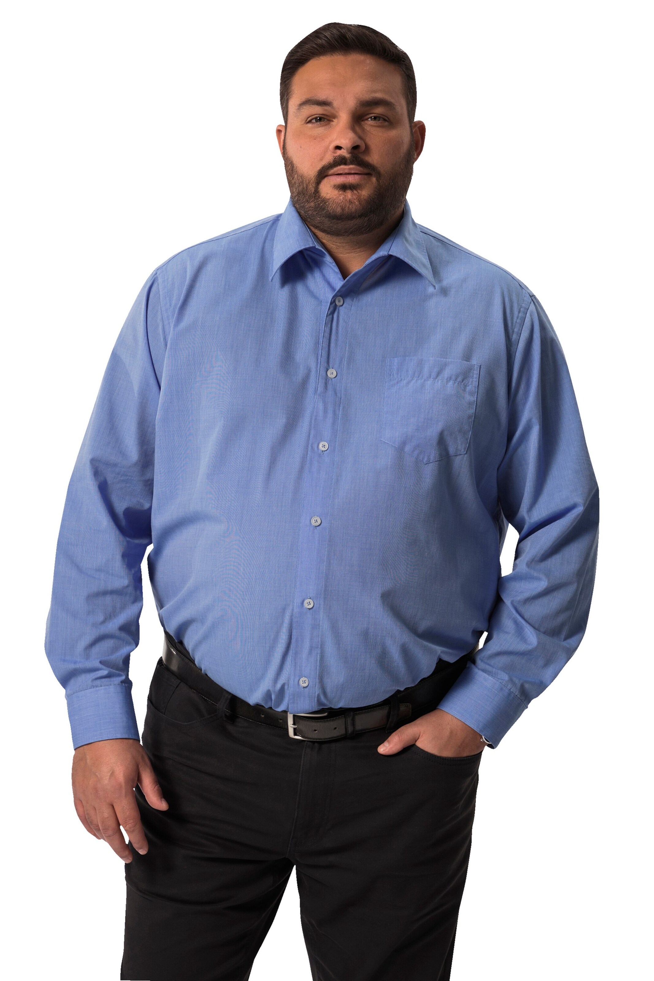 Men Plus Comfort fit Button Up Shirt in Blue: front