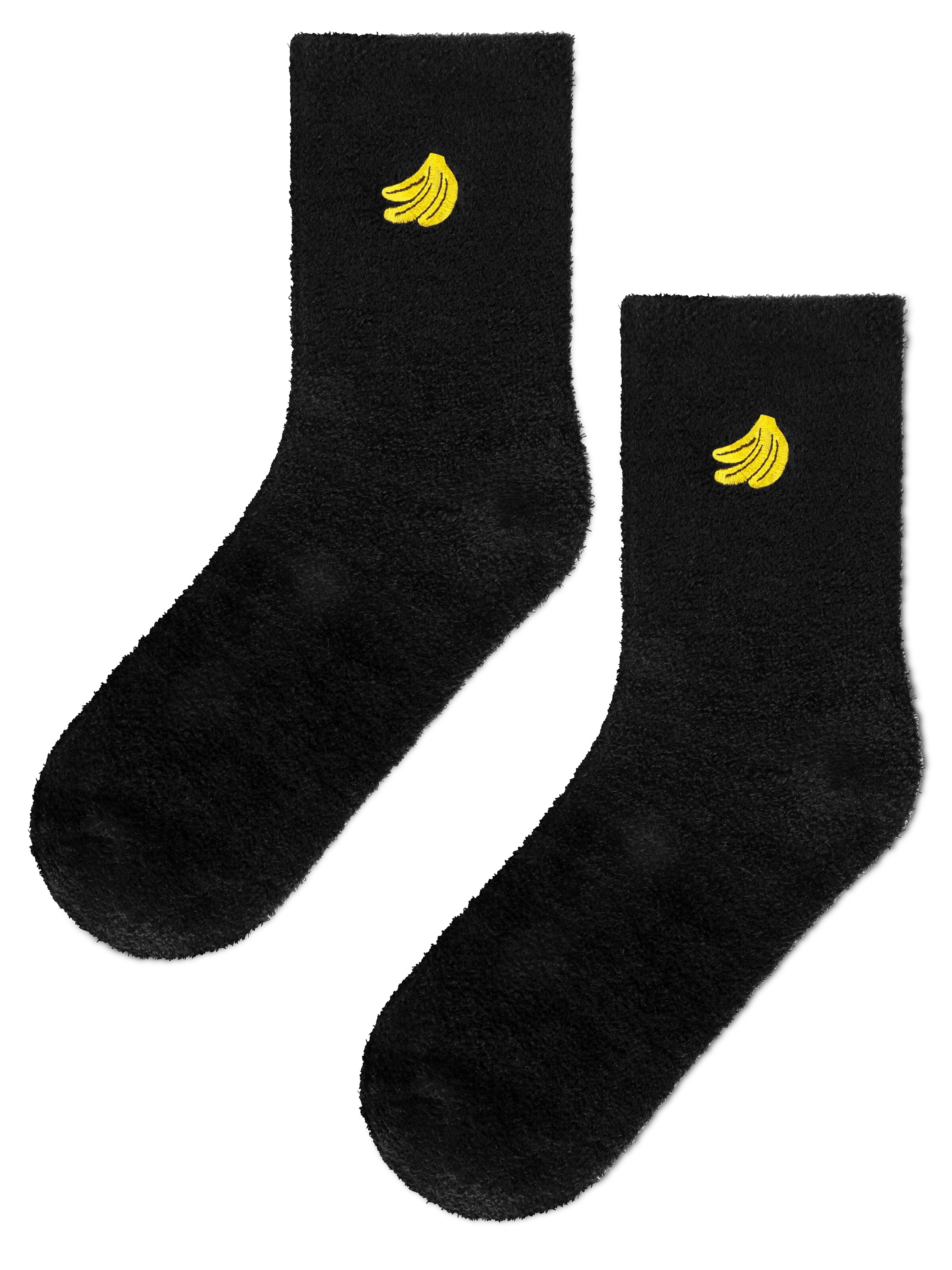Circle Five Socks 'Kuschelsocken mit Icon Stickerei Herz Avocado Banane' in Black: front