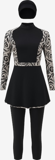 C&City Set: Badeanzugkleid, Badehose und Mütze in beige / tanne / schwarz, Produktansicht