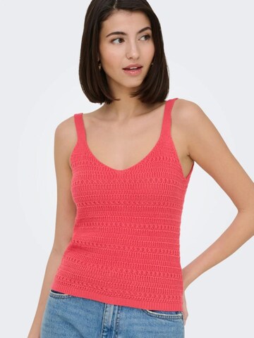 JDY Gebreide top 'JDYTROPICA S/L V-NECK TOP' in Rood