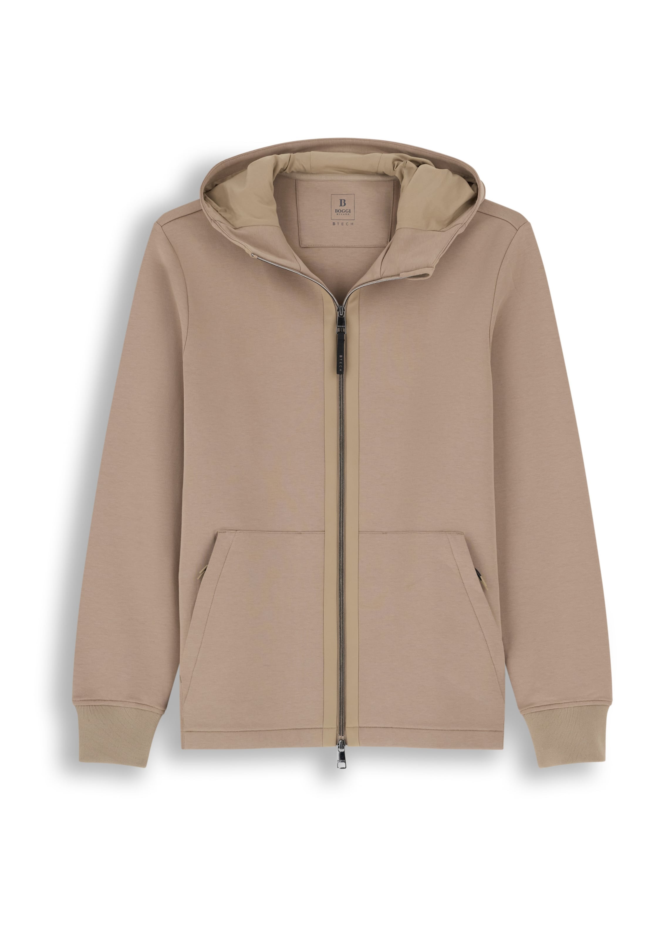 Boggi Milano Zip-Up Hoodie in Beige: front