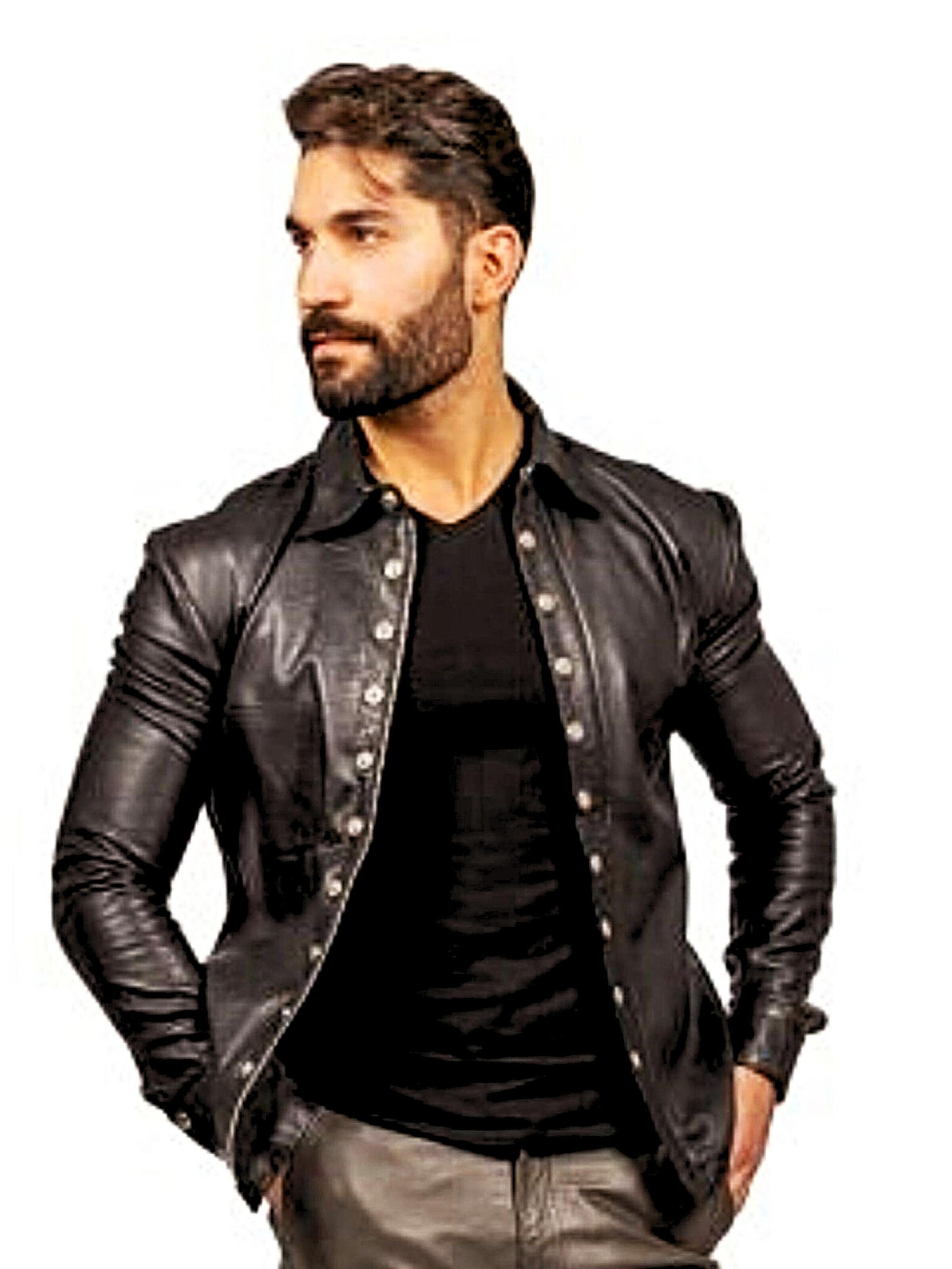 Be  Noble Regular fit Button Up Shirt 'Lederhemd - Lederjacke Orlando' in Black
