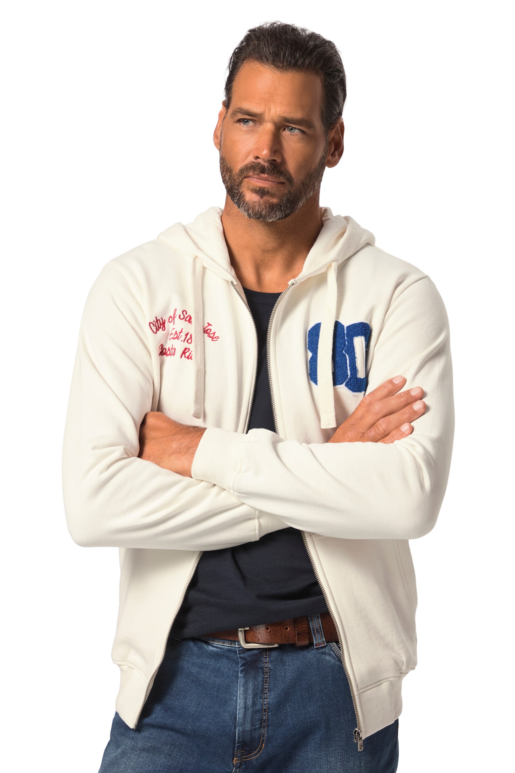 JP1880 Sweatjacke in Weiß: Vorderseite