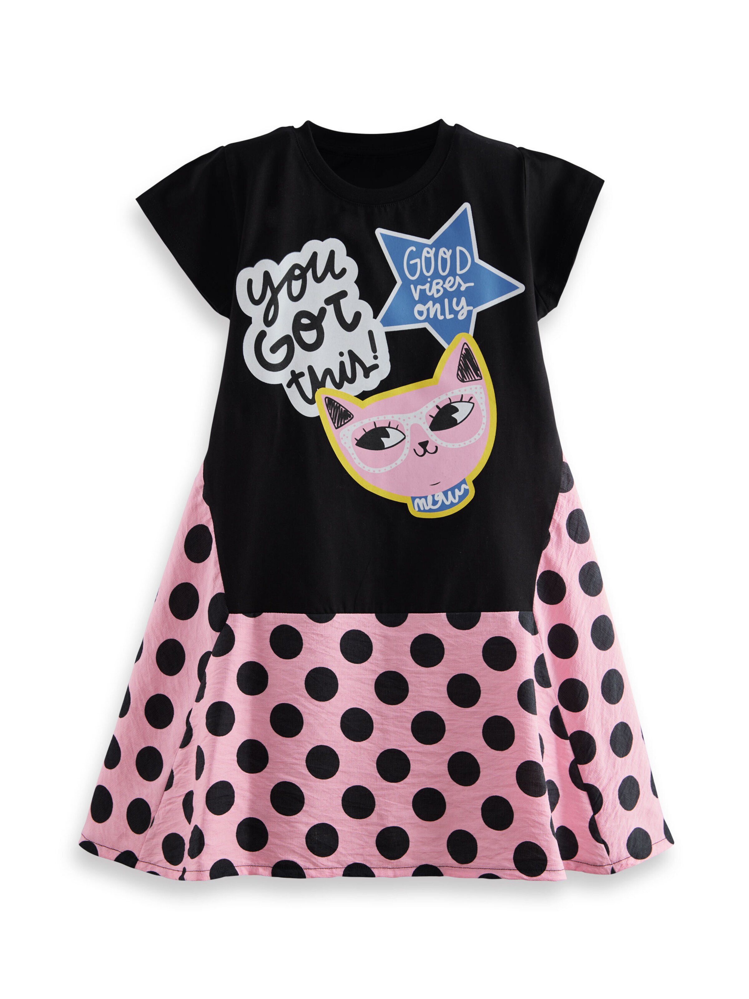 Denokids Jurk 'Cool Kitty' in Roze: voorkant