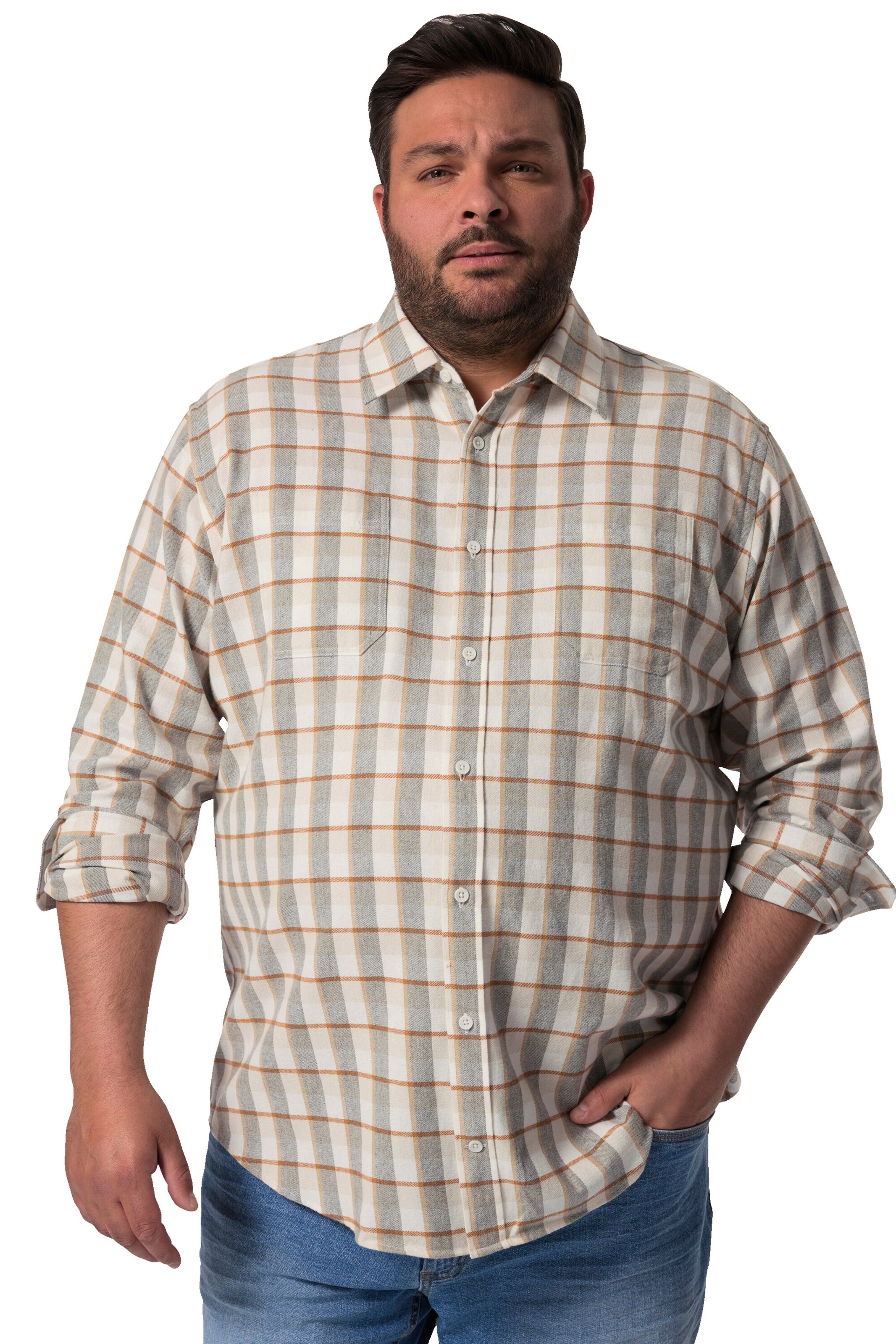 Men Plus Regular fit Overhemd in Beige: voorkant