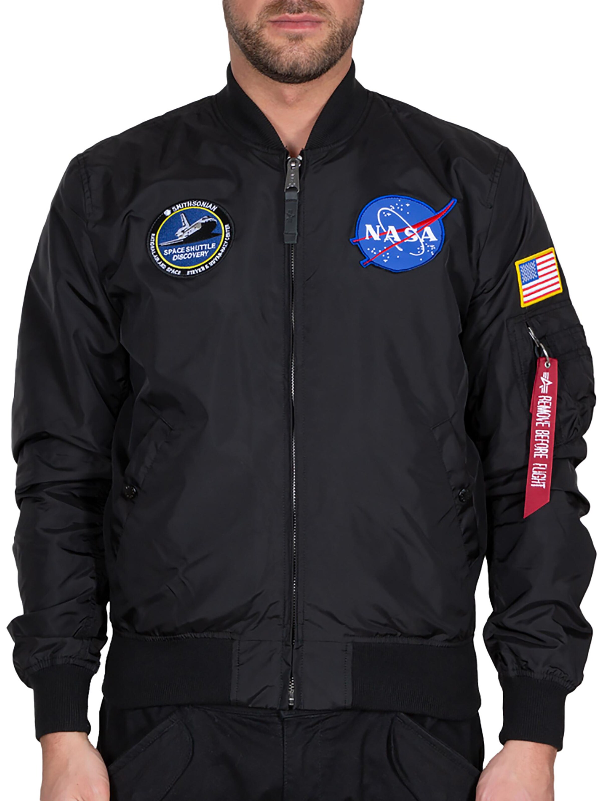 ALPHA INDUSTRIES Between-Season Jacket 'MA-1 TT NASA Reversible II' in Black: front