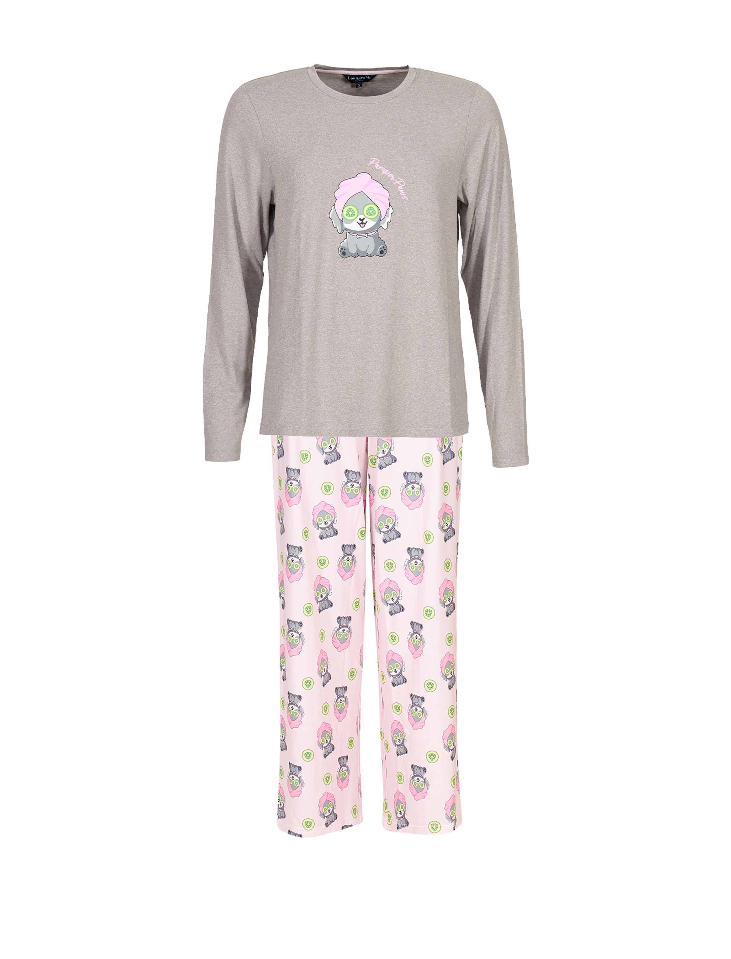 Loungeable Pyjama 'Pamper Paws' in Grau: Vorderseite