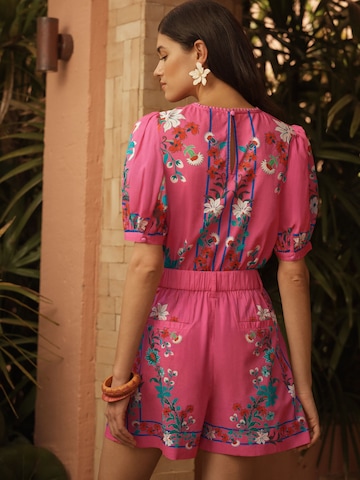 love & roses regular Παντελόνι πλισέ σε ροζ