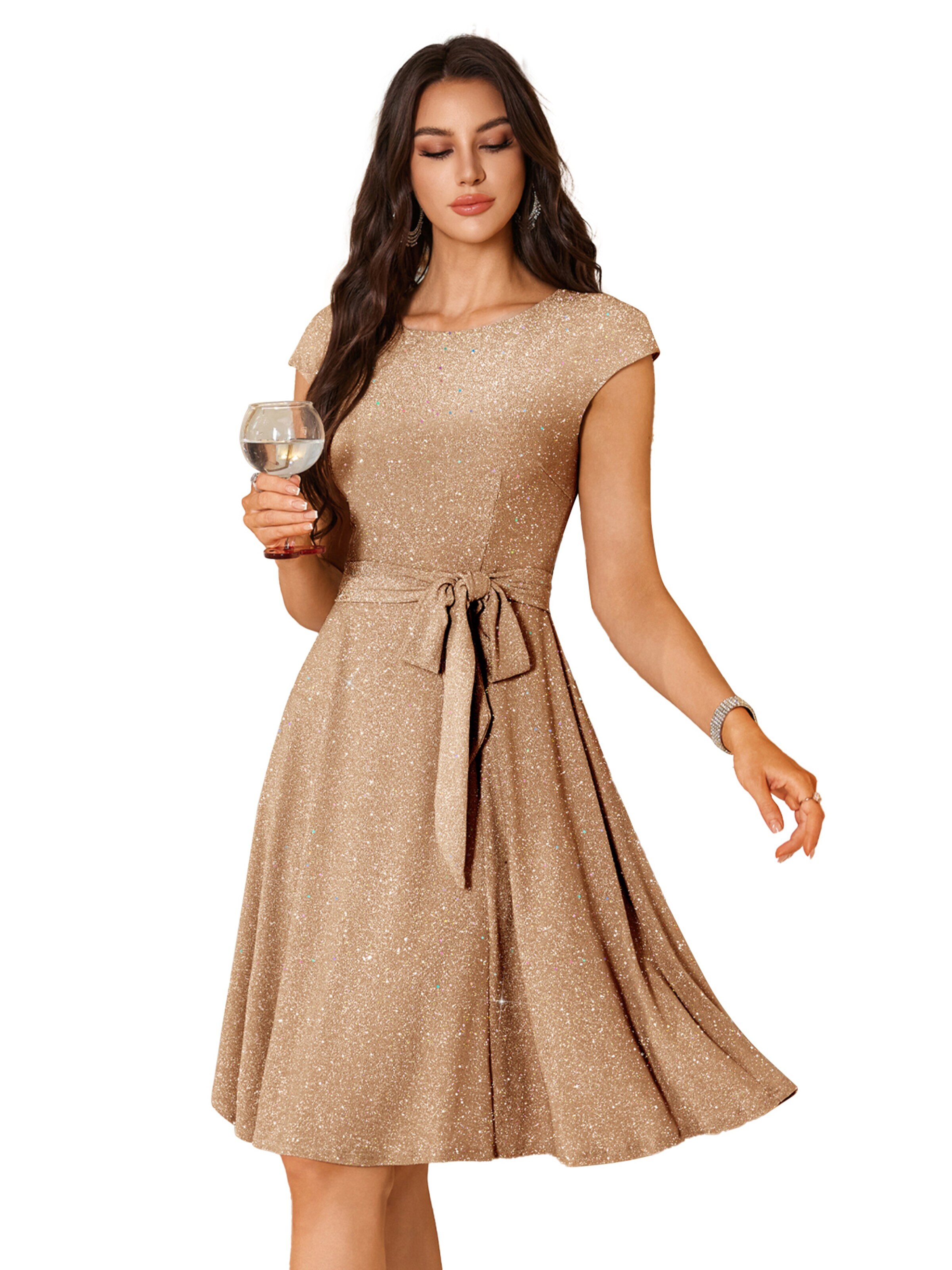 Zapaka Cocktail Dress in Beige: front