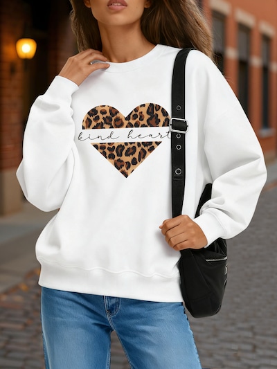 GORHEY Pullover 'Women's Loose Fit Fleece Pullover, Long Sleeve Sweatshirt with Animal Print'‌‌‌‌‌‌ in weiß, Produktansicht