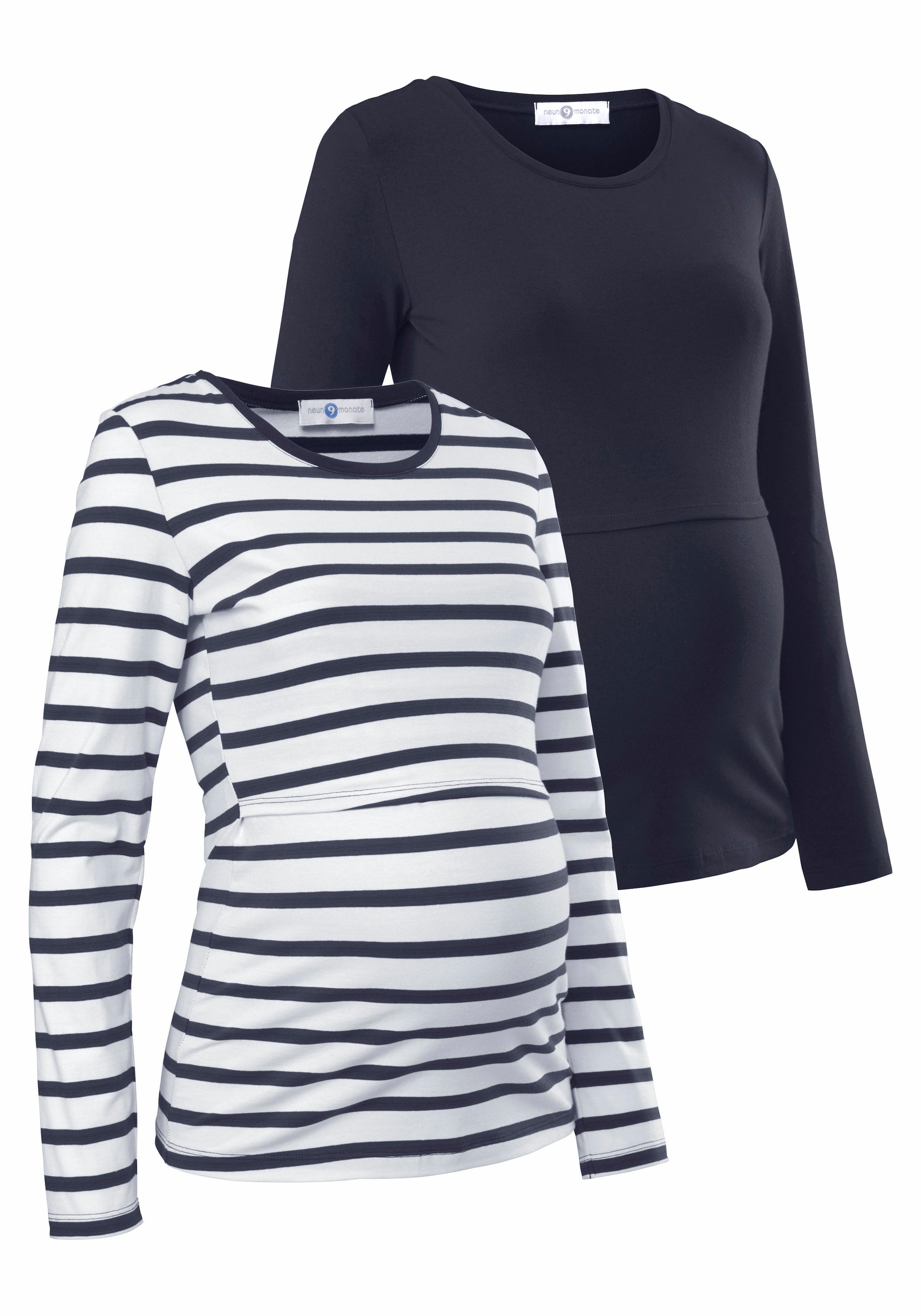 Neun Monate Umstandsshirt in Blau: Vorderseite